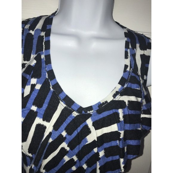Banana Republic Blue Black White Ruffled Rayon Lyocell Knit Tank Sz XS - Picture 3 of 8